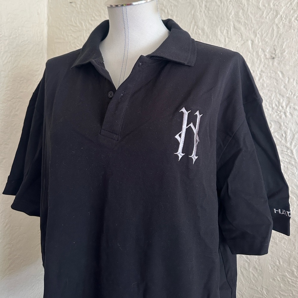 Hades Counterpart Polo Shirt Black Double Collar Silver Embroidered Logo NWT L - Picture 2 of 11